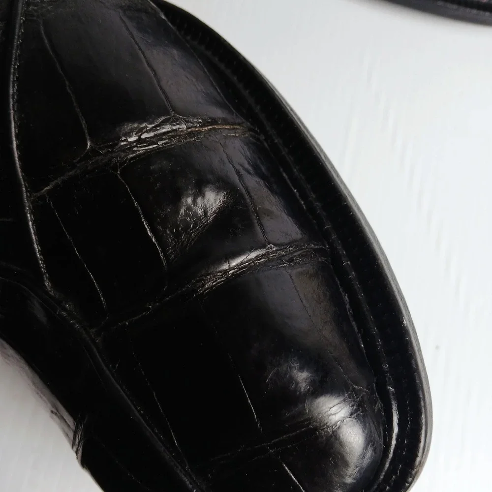 Fennix Italy Mens Alligator Dress Shoes Black‎ Square Toe Size 13